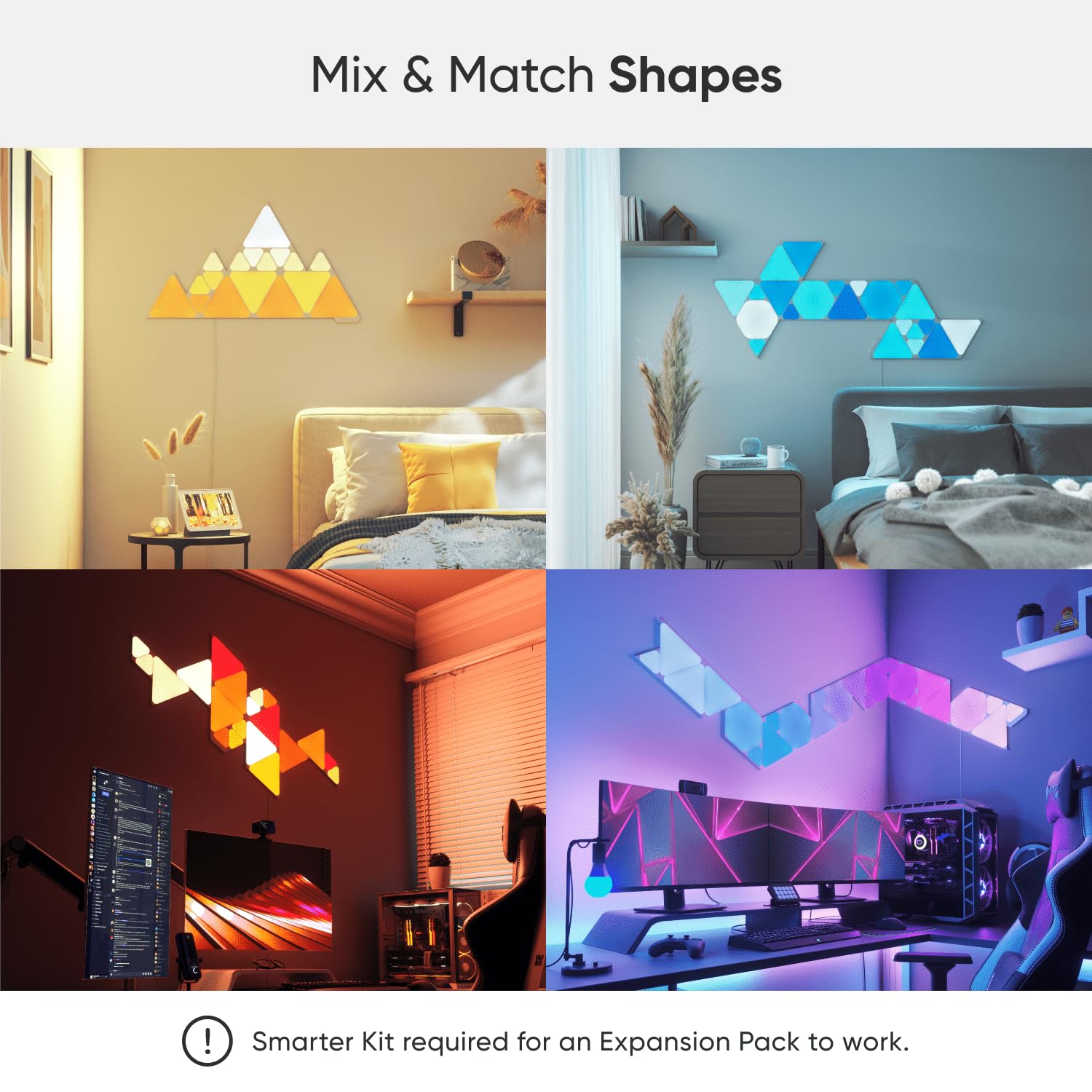 Nanoleaf Shapes Triangle Erweiterungspack, 3 zusätzliche Dreieckigen LED Panels - Smarte Modulare RGBW WLAN 16 Mio. Farben Wandleuchte Innen, Musik & Bildschirm Sync, Funktioniert mit Alexa