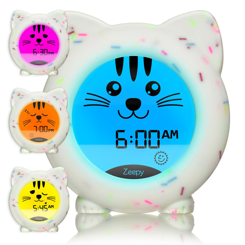 Zeepy Kinderuhr mit 4 Phasen zum Lernen des Schlafes | Wecker für Kinder Lerntag / Nacht & Nachtlicht Baby USB | Ideales Geschenk zur Geburt – Kip das Kätzchen