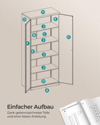 SONGMICS Aktenschrank, Mehrzweckschrank, Aufbewahrungsschrank, 5 Ebenen, 40 x 60 x 180 cm, Doppeltüren, Schloss, Werkzeug, verstellbare Ablagen, Garage, Büro, Wohnzimmer, mattweiß OMC014W01