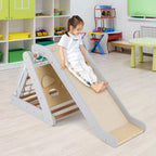 COSTWAY 4 in 1 Kletterdreieck mit Rutsche, Klettergerüst aus Holz, Sprossendreieck zum Rutschen und Klettern, für Kinder ab 1 Jahre (Grau)