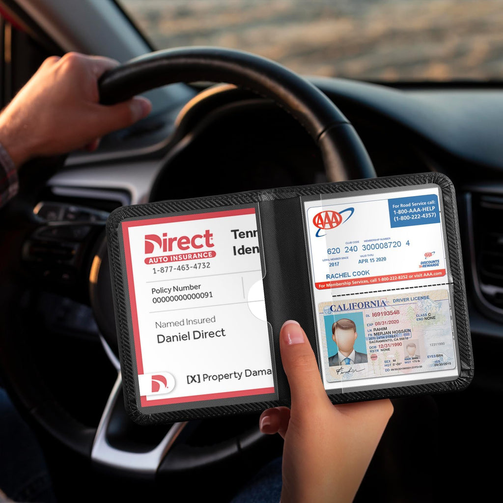 CoBak Kfz Zulassungs Fahrzeugschein Hülle und Versicherungshalter – Magnetverschluss Auto Organizer für das Handschuhfach im, Zubehörtasche für wichtige Dokumente Karten（Carbonfaser Schwarz）