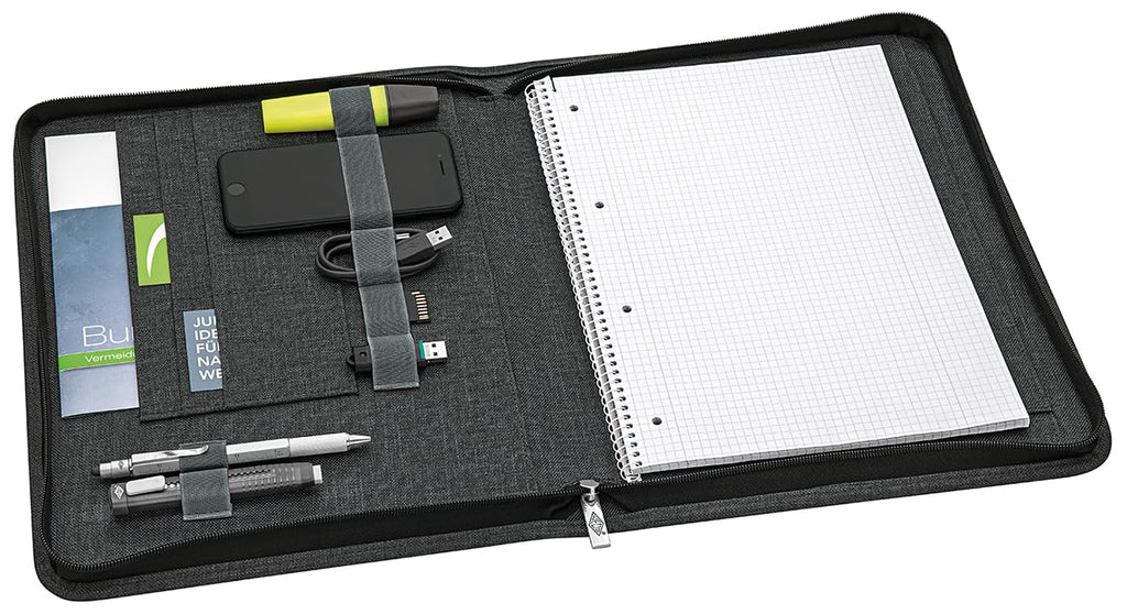WEDO A4 Schreibmappe mit Reißverschluss – universelle Writing Case & Organizer – Einschub von vier Seiten (auch für Linkshänder) – zahlreiche Fächer & Stifthalter – Polyester, grau