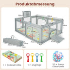 COSTWAY 188 x 157cm Laufstall Baby Faltbar, Laufgitter mit Matratze, Basketballkorb, Fußballnetzen, 50 Spielbällen, Krabbelgitter mit atmungsaktivem Netz, Tragetasche für Kleinkinder (Klein, Hellgrau)