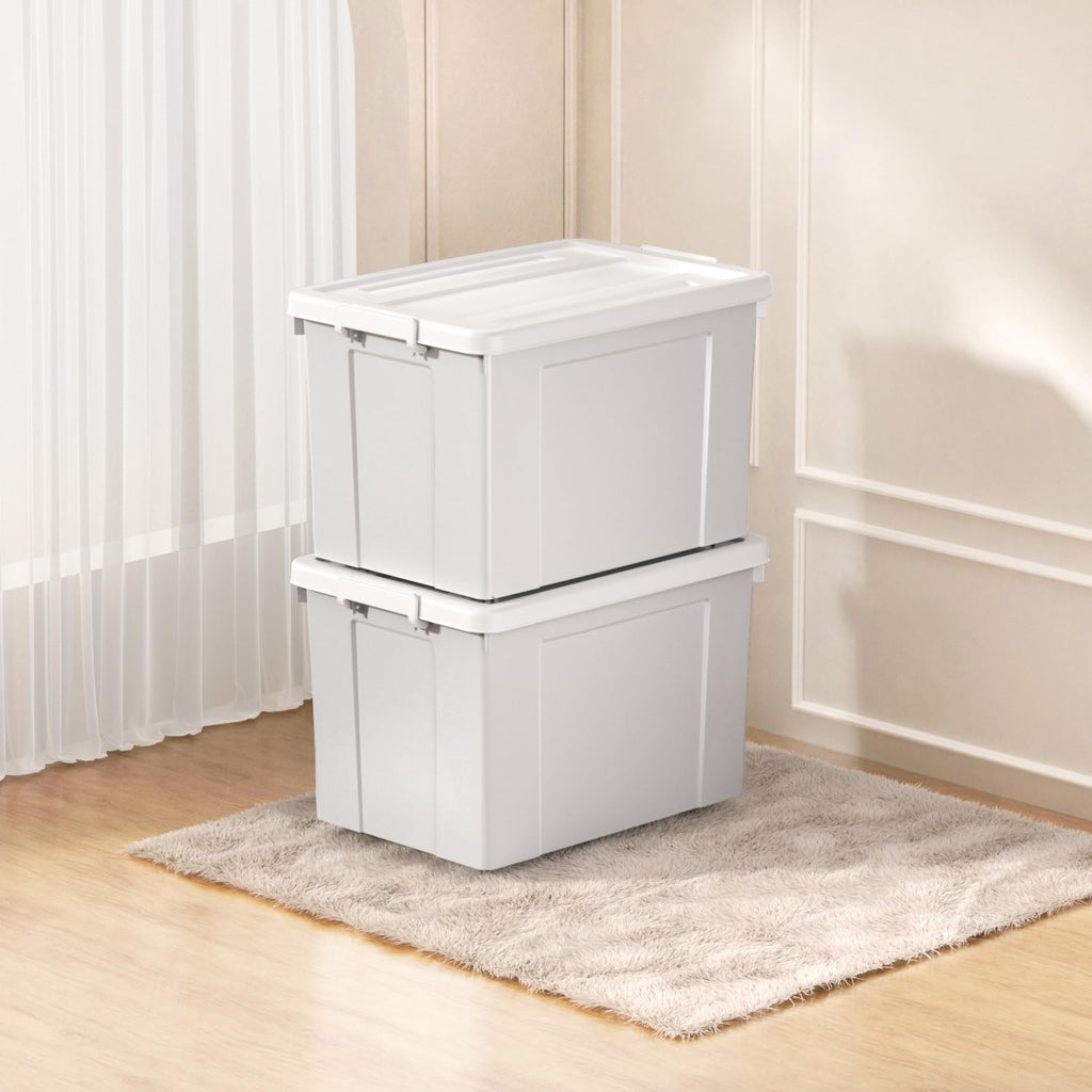 Cetomo 90L*6 Aufbewahrungsboxen, Aufbewahrungsbox mit Rollen & Deckel, Organizer-Behälter mit Clips, Stapelbar, Ineinander Nestbar, für Zuhause und Büro, Kunststoff, Grau, 90L-6er Pack