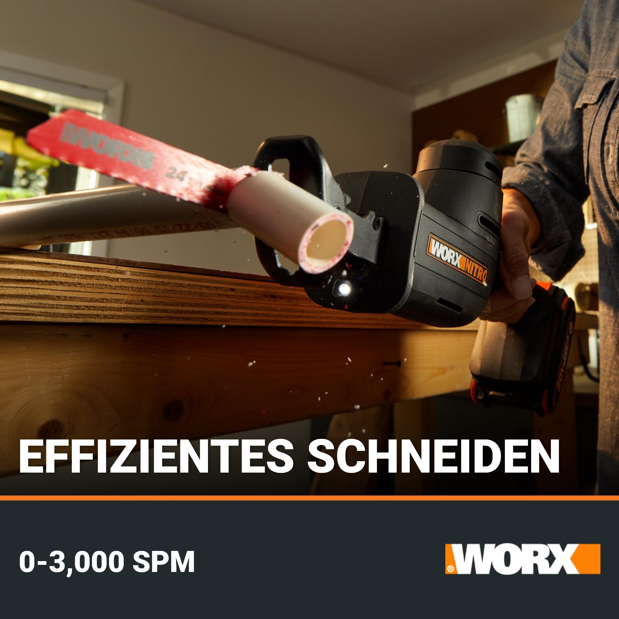 WORX WX501.9 Akku-Säbelsäge 20V – leistungsstarke Brushless Motor – 26mm Hublänge – 0-3000/min Leerlaufdrehzahl– leicht & kompakt – werkzeugloser Messerwechsel – LED Licht – ohne Akku & Ladegerät