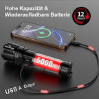 Shadowhawk Taschenlampe Led 500000 Lumen, Extrem Hell Taschenlampe USB Aufladbar Taktische Taschenlampen Mit holster XHP70.2, IP67 Wasserdicht 5 Lichtmodi für Camping Wandern Notfälle