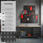 tectake® Werkzeug Lochwand aus Metall, 200 x 60 x 2 cm, Werkzeugwand Lochplatte, inkl. Werkzeughalter Set Haken und Halterungen, Wandregal Regalsystem für Werkbank, Garage, Werkstatteinrichtung - 5tlg