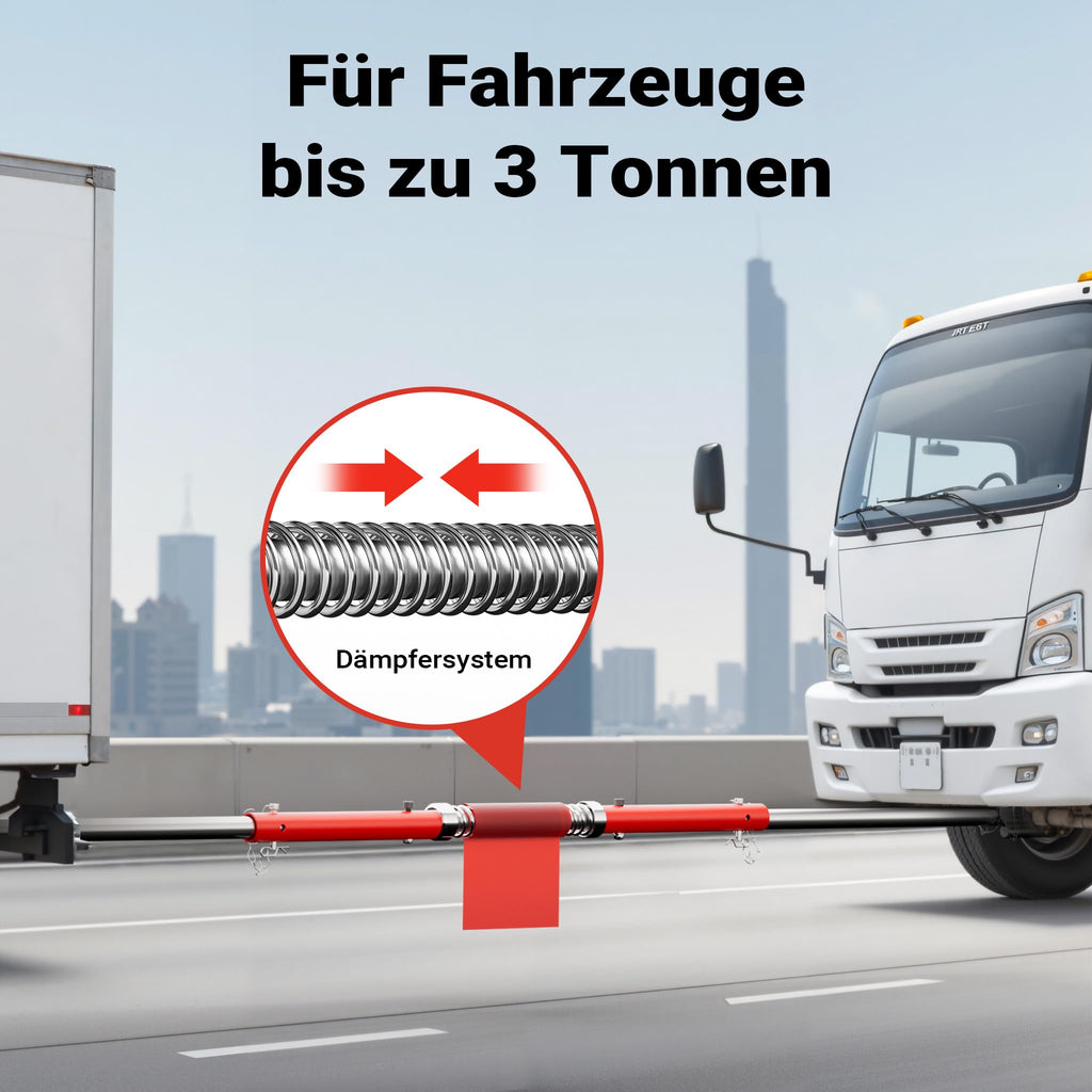 Wiltec Abschleppstange 3 teilig 2 m bis 3 t, Abschlepphilfe Schleppstange aus Stahl mit Warnfarbe, Fähnchen, Dämpfer und Tasche