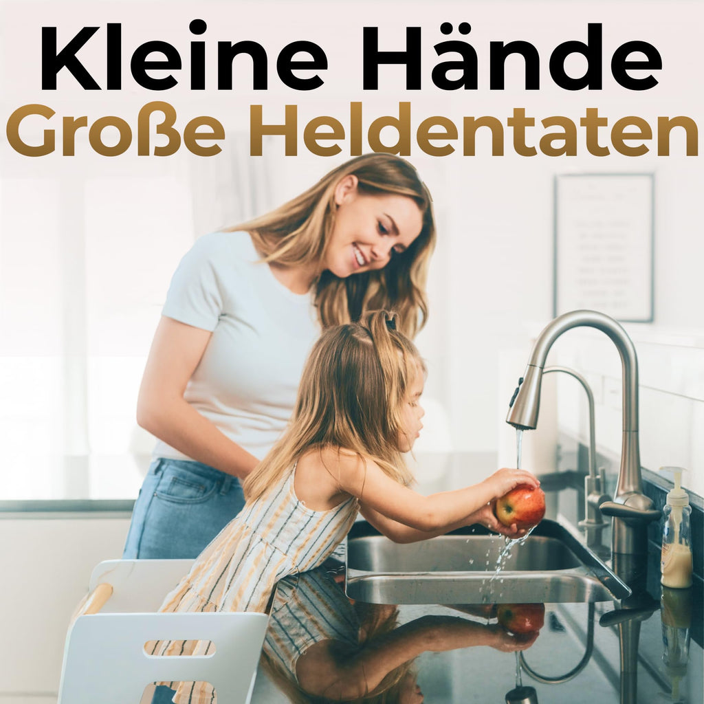 BEY & CO® Lernturm/Entdeckerturm aus Holz – Küchenhelfer für Kinder – 3-Fach höhenverstellbar, mit Rutschfester Oberfläche und kippsicheren Füßen - Montessori-Methode - Ab 12 Monaten (Weiß)