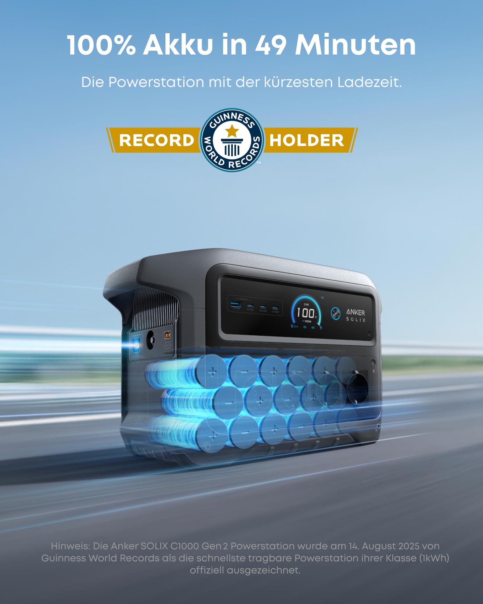 Anker SOLIX C1000 Gen 2 Tragbare Powerstation, 2.000W Solargenerator, vollständige Aufladung in 49 Minuten, 1.024Wh LiFePO₄-Akku für Notstromversorgung, Stromausfälle und Camping