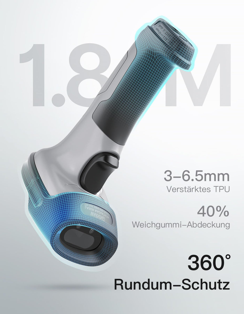 Inateck Barcode Scanner 2D Bluetooth, Kabellose QR Code Scanner, Wireless Handscanner mit AI APP & SDK, 1 Ladung 180 Tage Standby, Automatisches schnelles und präzises Scannen, BCST-72