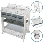 ib style ISA 2-in-1 Wickeltisch mit Badewanne, mobile Wickelkombination, rollbar, große Aufbewahrungsfläche, Wickelkommode für Babys Kleinkinder, My Little Farm Grau
