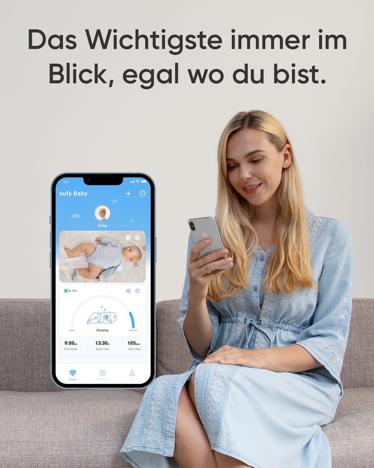 eufy Baby S340 Smart Sock Babyphone, 2,4 GHz WLAN, Schwenk- & Neigefunktion, Ohne Monatliche Gebühren