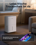 Woleix Luftentfeuchter elektrisch 50L, Entfeuchter elektrisch für Keller, Raumentfeuchter elektrisch 43dB für Räume bis zu 320m³/125m², mit Timer, Filter und 1M Ablaufschlauch, 10 J. Gar.