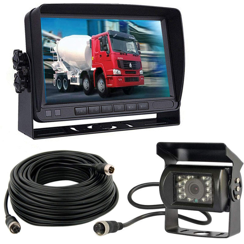 4Pin 17,8cm (7 Zoll) TFT LCD HD Farbmonitor mit Sonnenschutz-Halterung, wasserdicht 18LED Nachtsicht Rückfahrkamera mit 10m Kabel für Wohnmobil/Bus/Anhänger/LKW