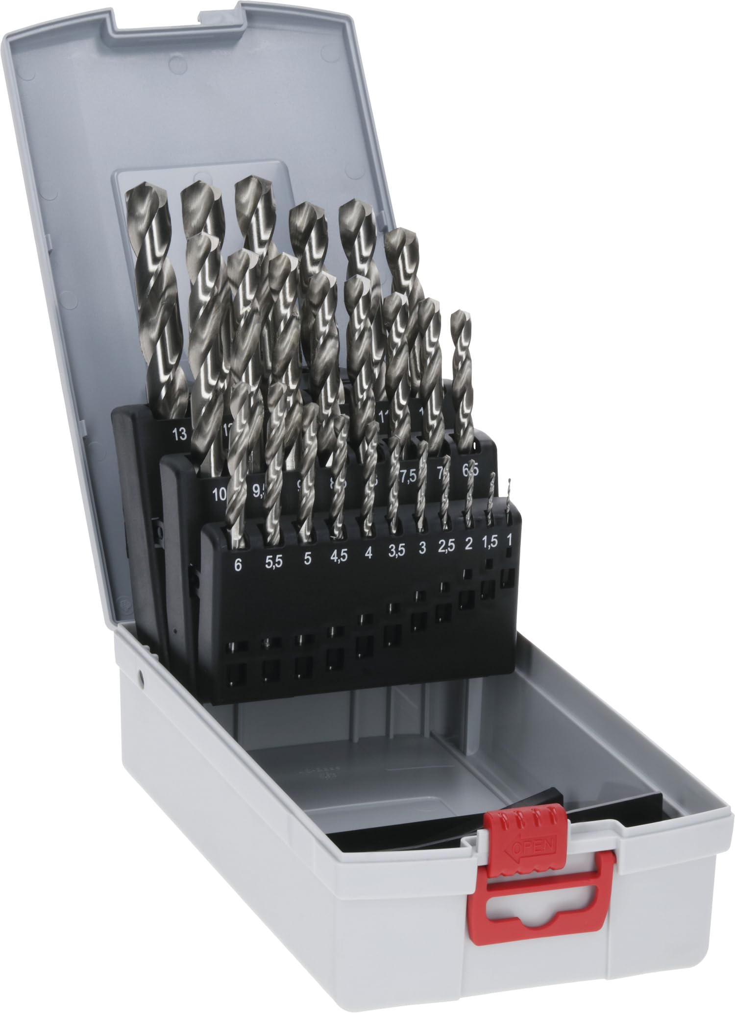 Bosch Professional 25tlg. ProBox Metallbohrer Set HSS-G (geschliffen, Zubehör Bohrschrauber und Bohrständer), Durchmesser: 1.0 - 13.0