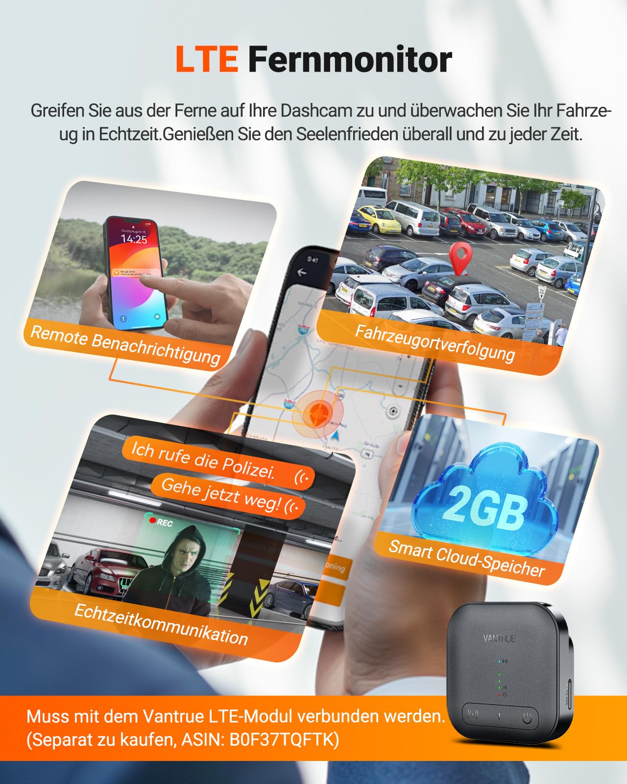 VANTRUE N5S 4 Kanal STARVIS 2 Dashcam Auto 2.7K+ 1080P+ 1080P+ 1440P Vorne Innen Hinten, HDR+ WDR Dash Cam 5G WLAN, Sprachsteuerung Dashcams, GPS, 24Std. Puffer Parkmodus, LTE Optional, Max 1TB