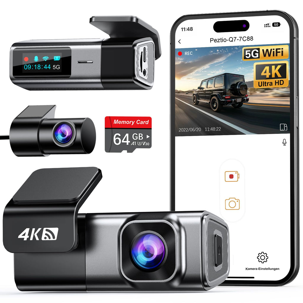 Navycrest Dashcam Q7 Dual 4K1080P Hochleistungs 5GHz WLAN Autotechnikbegeisterte