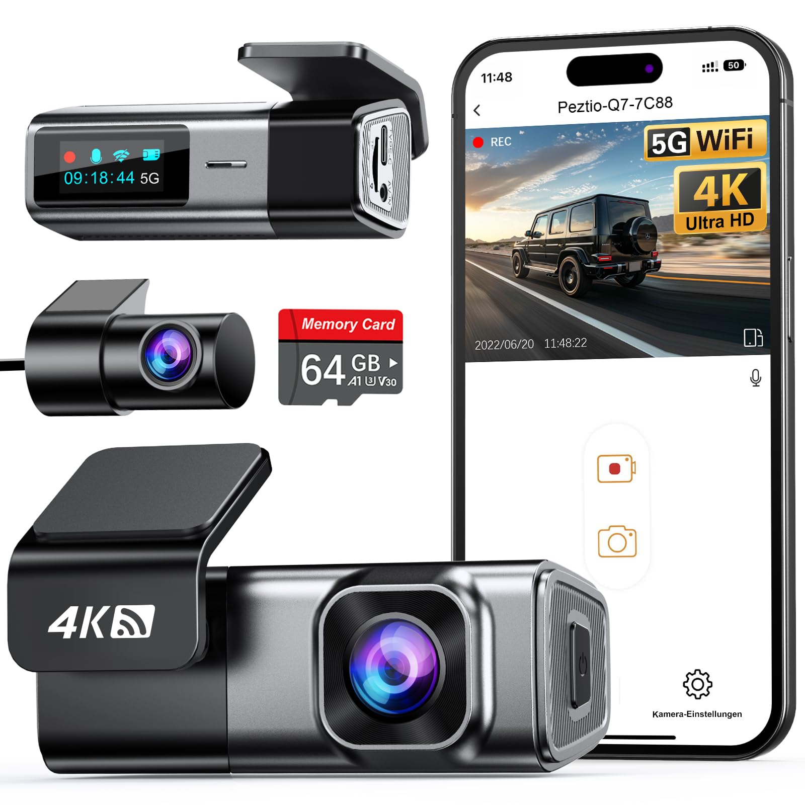 Navycrest Dashcam Q7 Dual 4K1080P Hochleistungs 5GHz WLAN Autotechnikbegeisterte