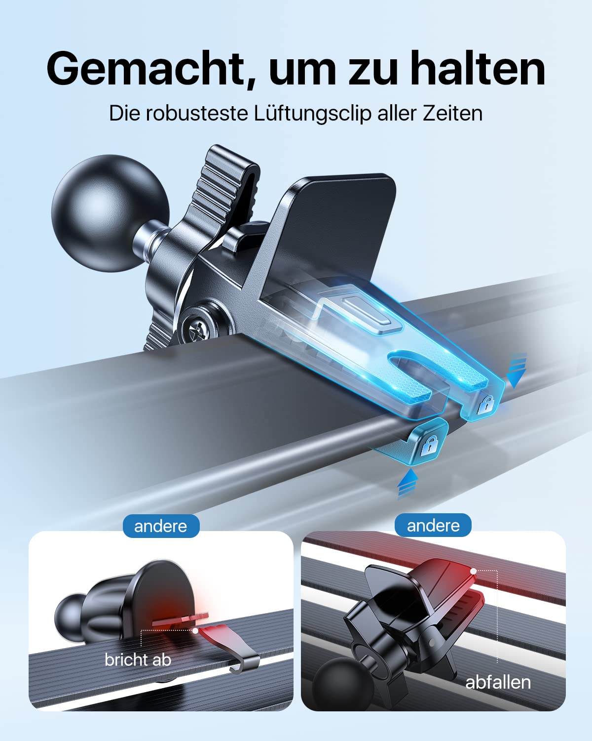 andobil Handyhalterung Auto Lüftung [2026 Neueste Lüftungsclip] Kfz Handy Halterung [100% Sicherer Griff ] 360° Drehbar Autohalterung Zubehör für iPhone 17 Pro Max Air 16 15 14 13 12 Galaxy S25 Ultra