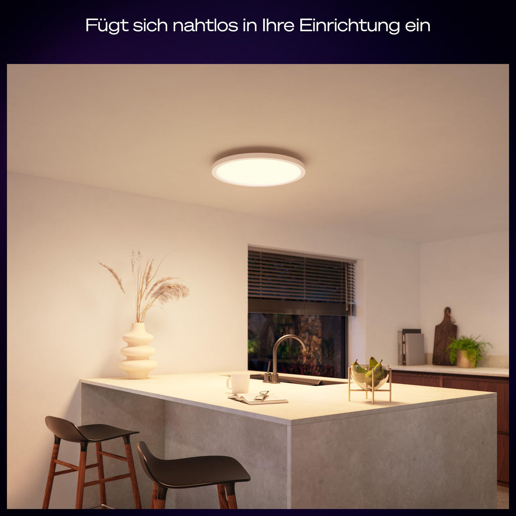 Philips Hue Devote Smart LED-Panel-Licht, weißes und farbiges Ambiente, rund 30cm, 16,6W, 2000 Lumen, weißer Rahmen für Innenbeleuchtung, Decke, Wohnzimmer, Küche, Flur, 2er Pack