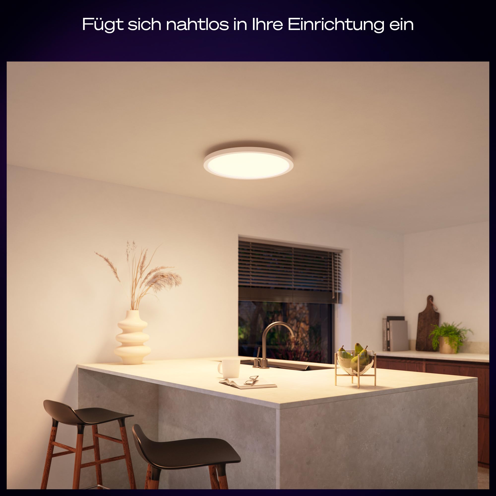 Philips Hue Devote Smart LED-Panel-Licht, weißes und farbiges Ambiente, rund 30cm, 16,6W, 2000 Lumen, weißer Rahmen für Innenbeleuchtung, Decke, Wohnzimmer, Küche, Flur, 2er Pack