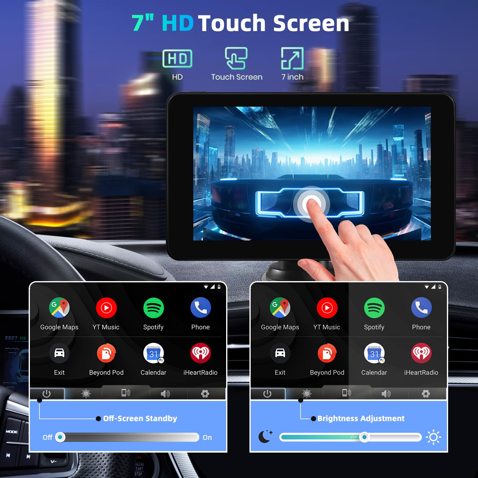 Wireless Carplay Display mit A-pple Carplay & Android Auto, 7 Zoll Tragbares Autoradio mit Bildschirm, Navigationsgeräte für Auto mit Rückfahrkamera, Bluetooth, Mirror Link, Voice Control, FM, AUX