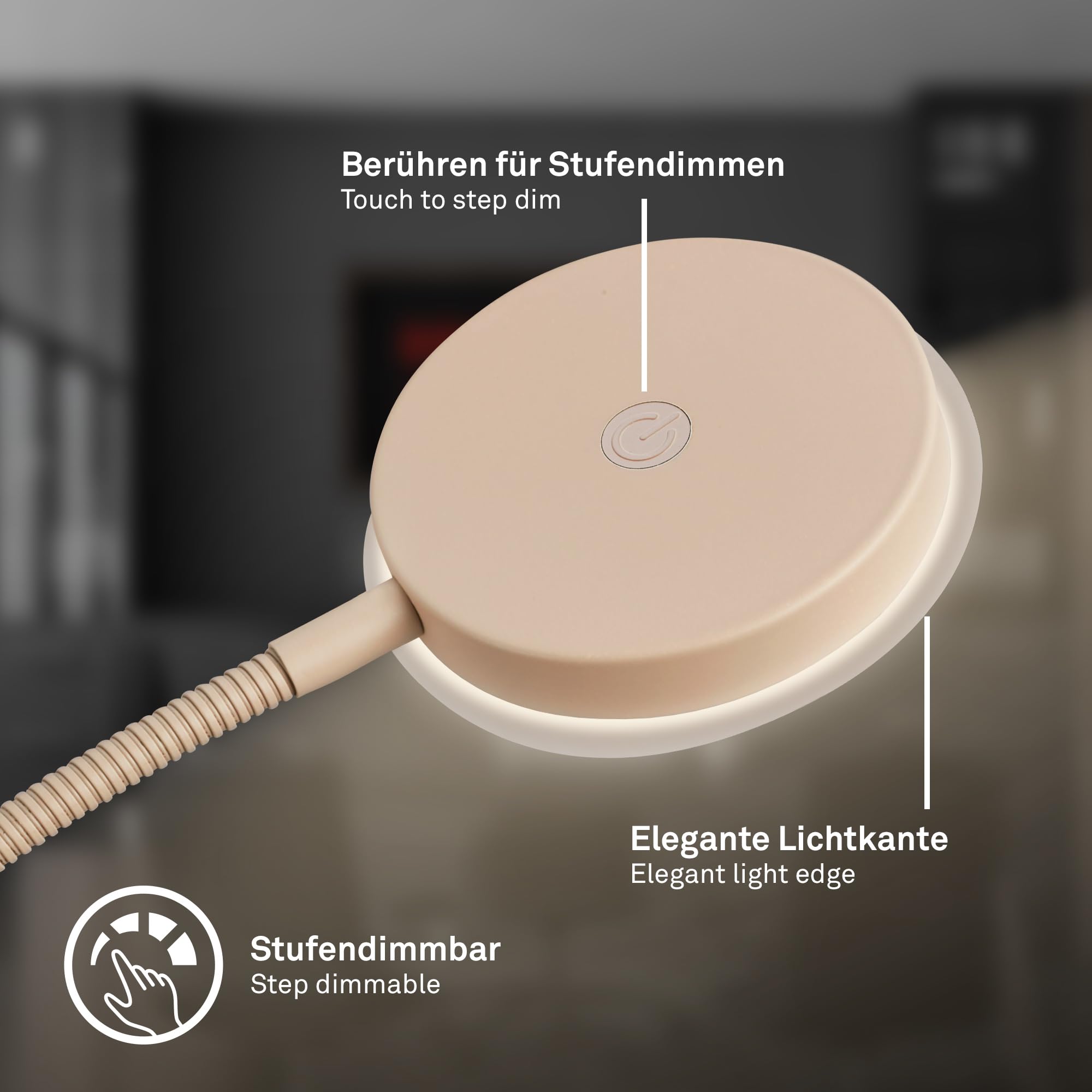 BRILONER - Stehlampe mit Touch, dimmbar, schwenkbar, Memoryfunktion, Leselampe, Wohnzimmerlampe, Schlafzimmer Deko, Deckenfluter, Standleuchte, Stehleuchte, 125,5 x 21 x 45 cm, Beige