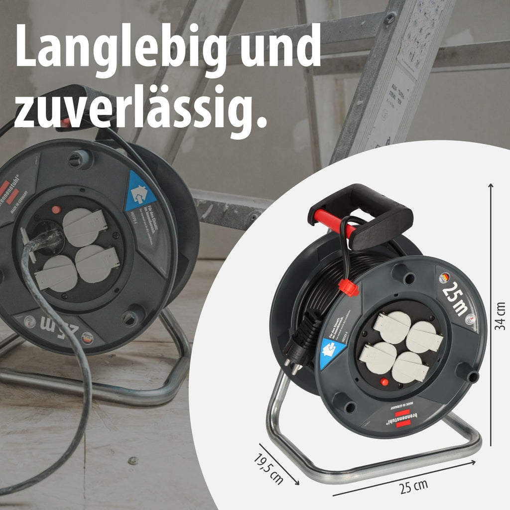 Brennenstuhl Garant V2 Kabeltrommel 25m Kabel (Made in Germany, 4 Schutzkontakt-Steckdosen, Überhitzungsschutz, Trommelkörper aus Spezialkunststoff)