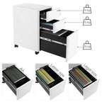 SONGMICS Rollcontainer, Aktenschrank, Büroschrank mit Rollen, Schreibtisch, Unterschrank, abschließbar, Schubladen, Dokumente in DIN-A4-, Legal-, Letter-Format, Hängeregistratur, weiß OFC030W01