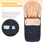 Orzbow Fußsack Buggy, Künstliches Lammfell Fußsack Kinderwagen Baby Winter mit Reißverschluss, Abnehmbar, Universelle & Wasserdicht, Maschinenwaschbar, Schwarz