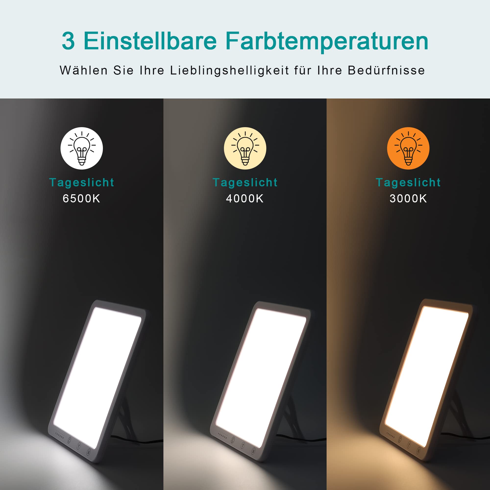 Azhien Tageslichtlampe 10000 Lux,Energy Sonnenlicht Lampe mit 3 Farbmodi,Tragbare Touch-Steuerung LED Vollspektrumlampe mit 5 Einstellbaren Helligkeiten,UV-Frei,CRI>90,Speicherfunktion&Timer