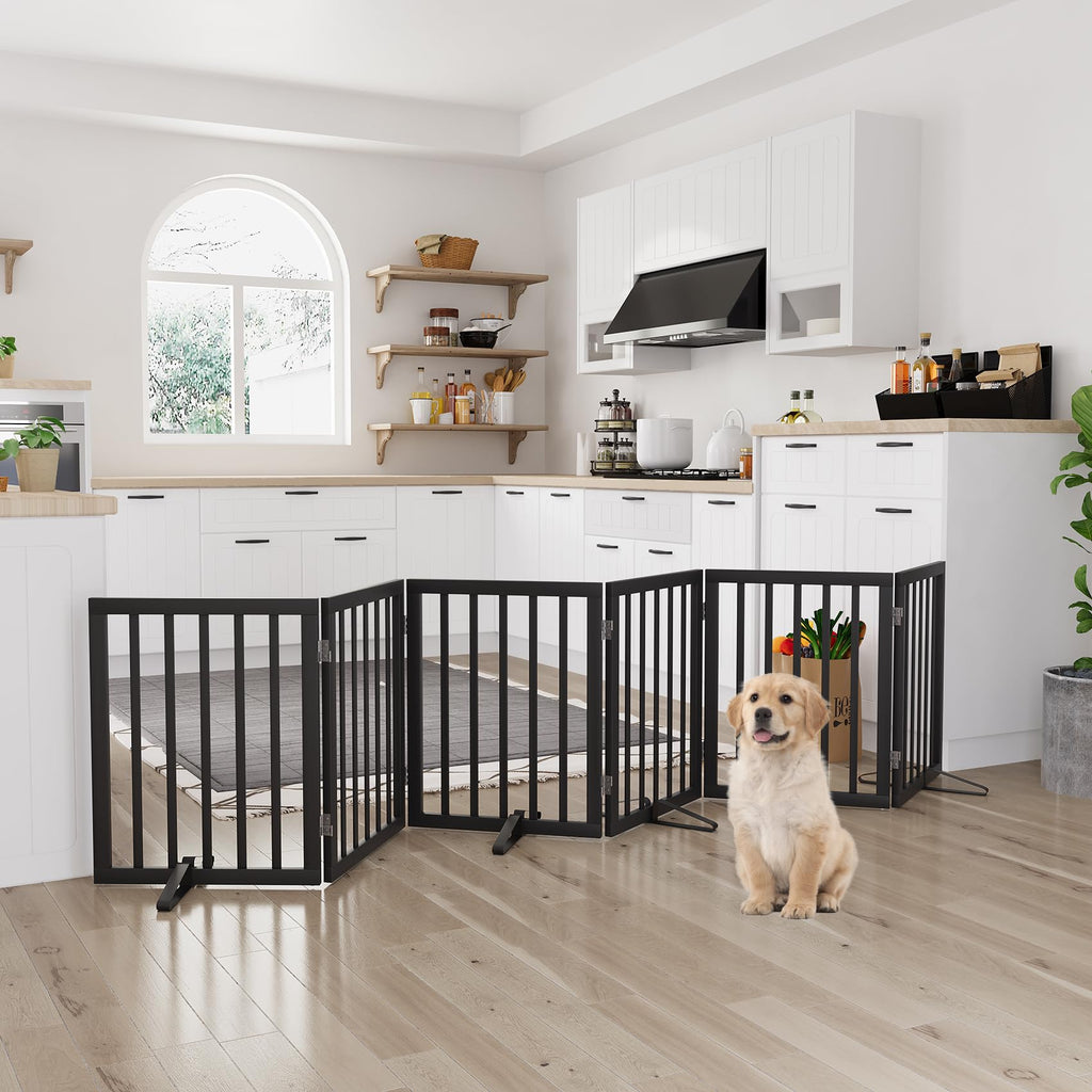 Semiocthome Freistehende Baby- & Haustiergitter aus Bambus, Hunde- und Katzengitter für Türen, Treppenschutzgitter für Welpen, Faltbare Sicherheitsgitter (Schwarz, 3 Panels -60cm Height)