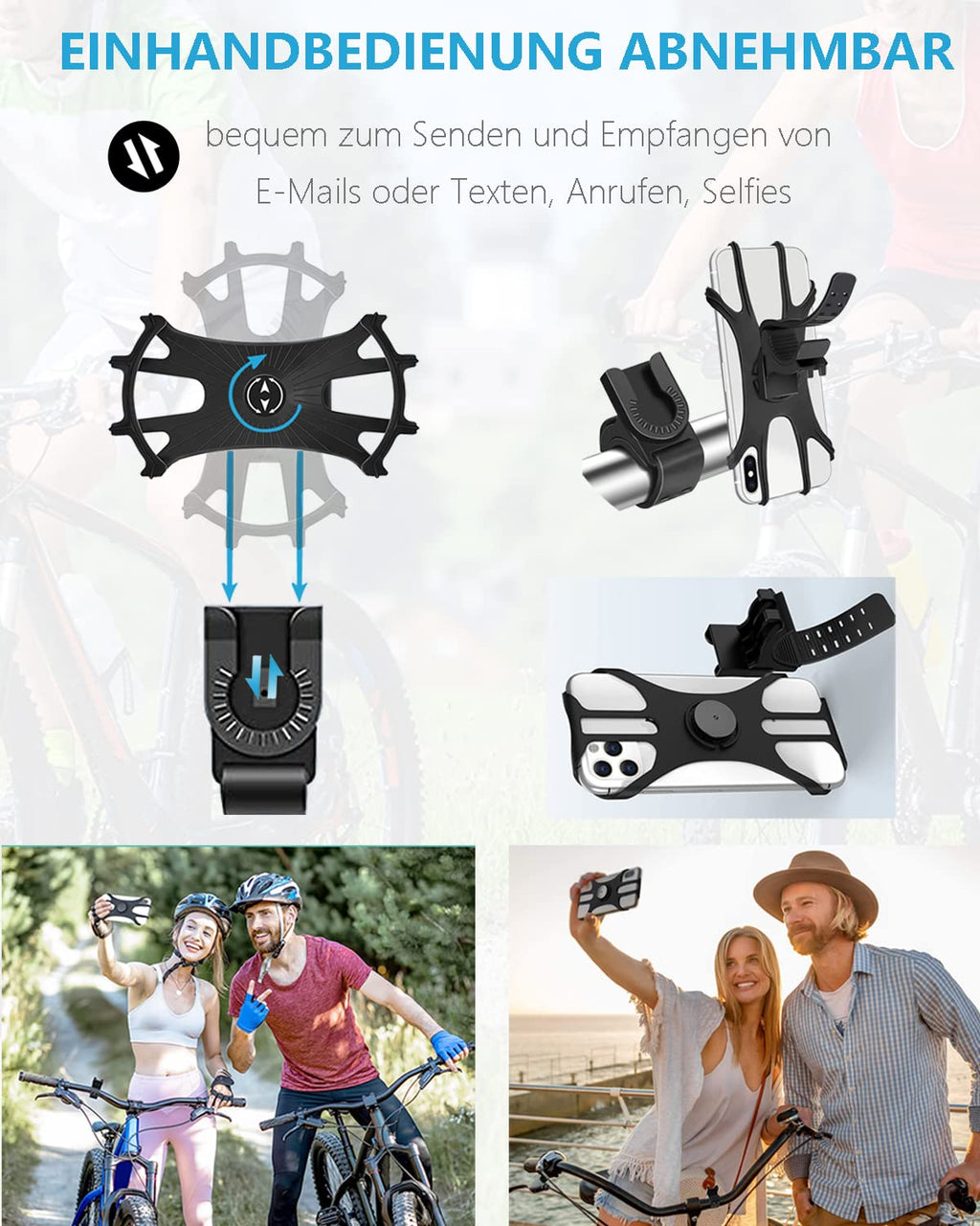 Zoeley Handyhalterung Fahrrad, Universal Handyhalterung Motorrad【1s-Installation】Abnehmbare 360° Drehen【Silikon Anti-Vibration】Fahrradhalterung Lenker Rennrad für alle 4.0-7 Zoll Smartphone (Black)
