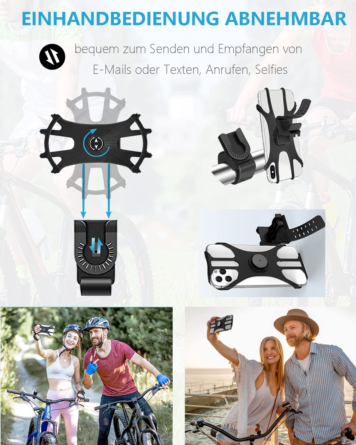 Zoeley Handyhalterung Fahrrad, Universal Handyhalterung Motorrad【1s-Installation】Abnehmbare 360° Drehen【Silikon Anti-Vibration】Fahrradhalterung Lenker Rennrad für alle 4.0-7 Zoll Smartphone (Black)