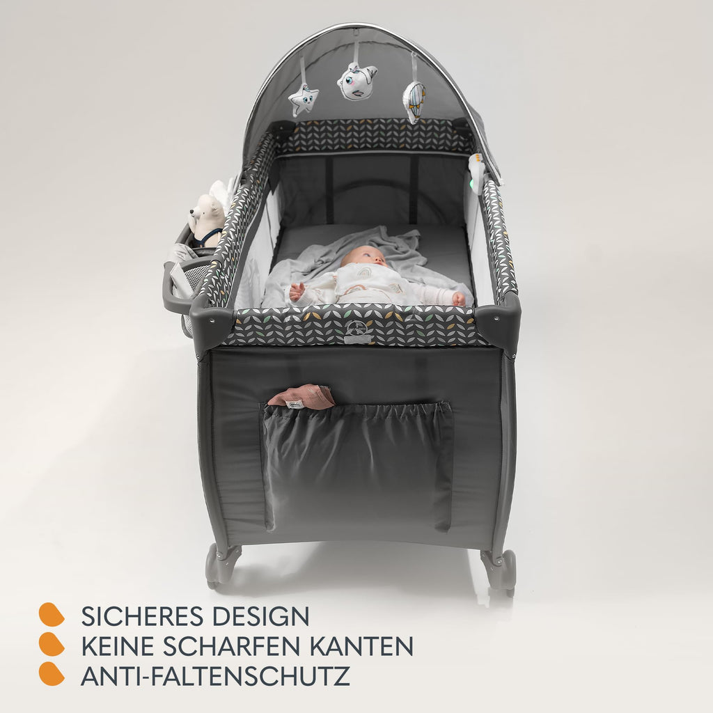 Lionelo Sven Plus 4 in 1 Baby Bett ab Geburt bis 15 kg Wickelauflage Moskitonetz luftige Seitenwände mit Seiteneingang Tragetasche zusammenklappbar
