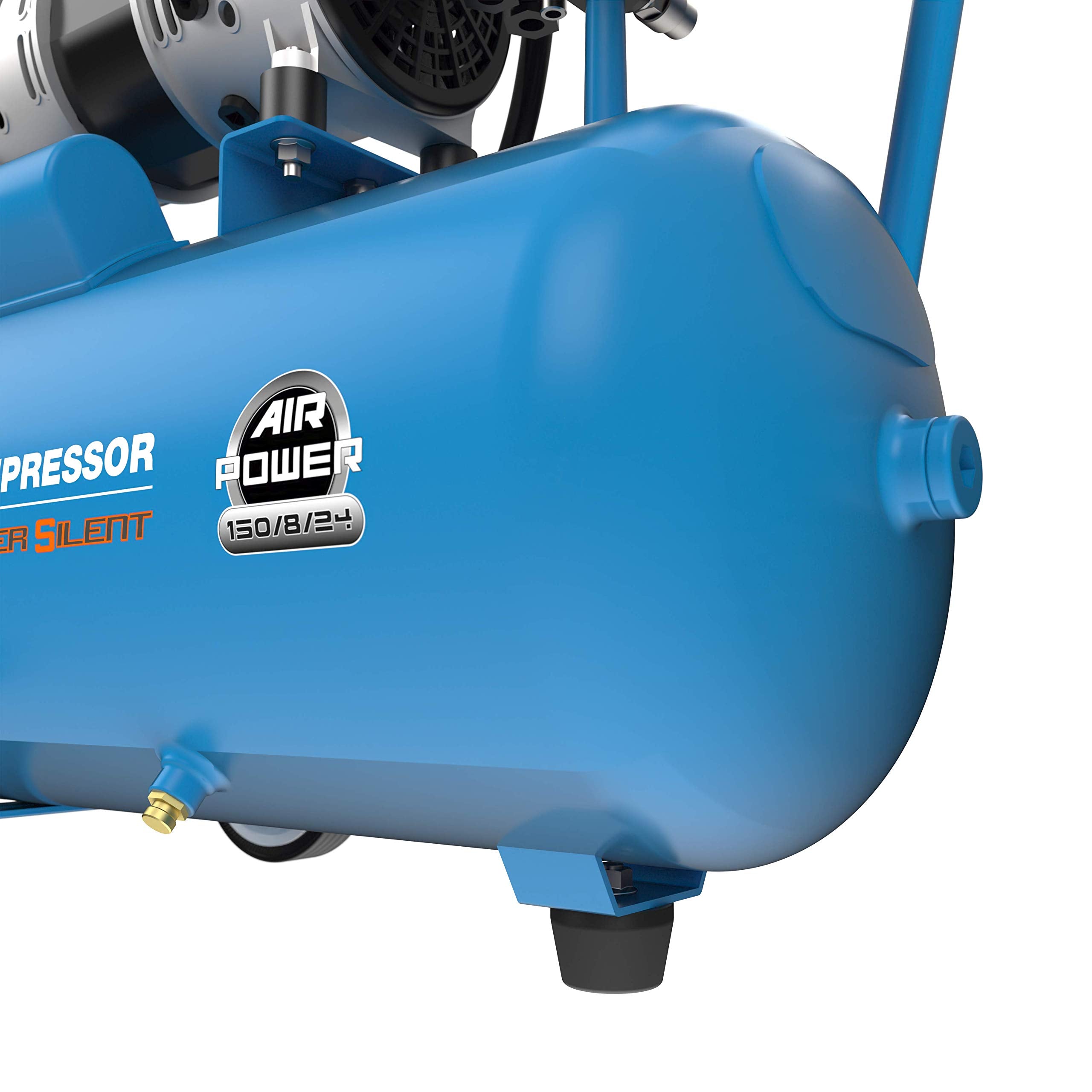 Güde Kompressor Airpower 150/8/24 SILENT (ölfrei, flüsterleise, max. 8 bar, 1100 W, 24 l Kessel , eff. Liefermenge 130 l/min, Druckminderer, 2x Manometer, Sicherheitsventil & Wasserablassschraube)