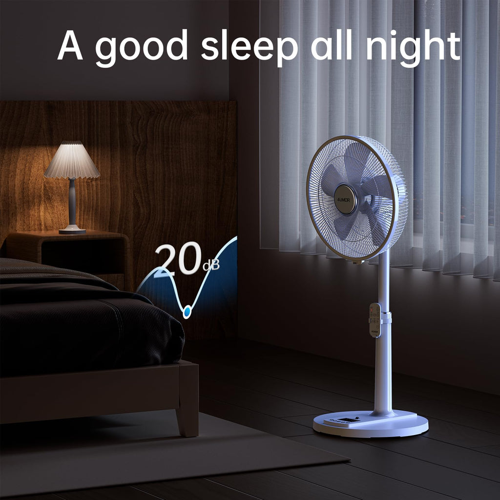 4UMOR Standventilator leise 24W 20dB DC Motor 9 Geschwindigkeiten Oszillation90° verstellbar Ventilator mit Fernbedienung 9H Timer 41cm Durchmesser Ventilator leise 80% Energie Sparen