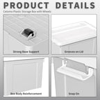 Cetomo 90L*6 Aufbewahrungsboxen, Aufbewahrungsbox mit Rollen & Deckel, Organizer-Behälter mit Clips, Stapelbar, Ineinander Nestbar, für Zuhause und Büro, Kunststoff, Grau, 90L-6er Pack