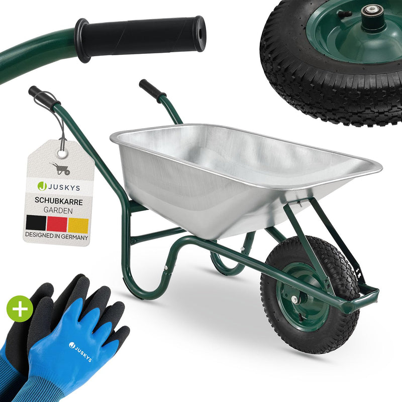 Juskys Schubkarre 100L, 210 kg – mit verzinkter Wanne, Luftreifen & Metall Felge, stabile Garten Schubkarre & Schiebkarre – Transportkarre Garden Silber
