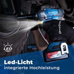 Dong Cheng Akku Schlagschrauber 18V, Bürstenloser Drehschlagschrauber1/2”, 488N.m, 3-Gang-Getriebe, mit 4 Schlagstecknüssen, inkl. 4000mAh Akku und 2A Ladegerät im Heavy-Duty-Tragekoffer