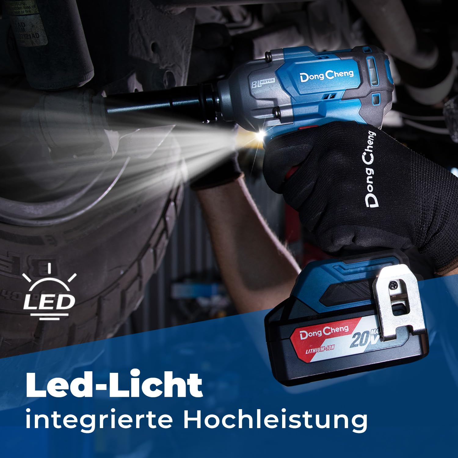Dong Cheng Akku Schlagschrauber 18V, Bürstenloser Drehschlagschrauber1/2”, 488N.m, 3-Gang-Getriebe, mit 4 Schlagstecknüssen, inkl. 4000mAh Akku und 2A Ladegerät im Heavy-Duty-Tragekoffer