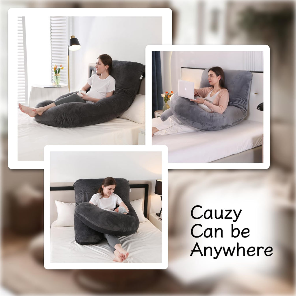 ALLOPERA Pregnancy Pillow, Full Body 57 Inch Maternity Pillow with Removable Washable Cover - Sleep Support for Legs, Back, Neck, Shoulder, HIPS, Belly for Pregnent Women, Velvet Cover (Black)