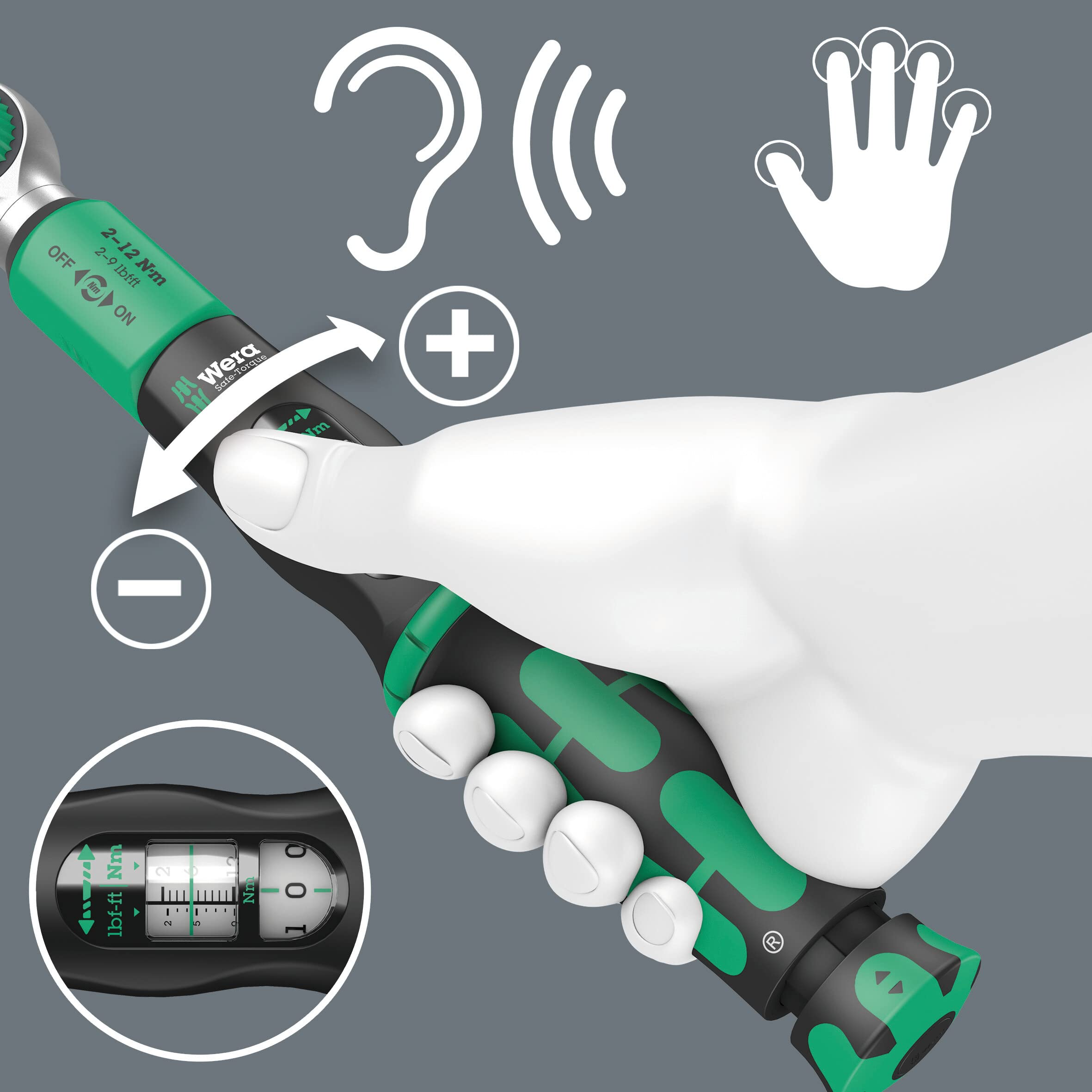 Wera 05075830001 Safe-Torque A 1 Set 1, Drehmomentschlüssel-Satz, 1/4" Vierkant, 2-12 Nm, 10-teilig, Schwarz-grün