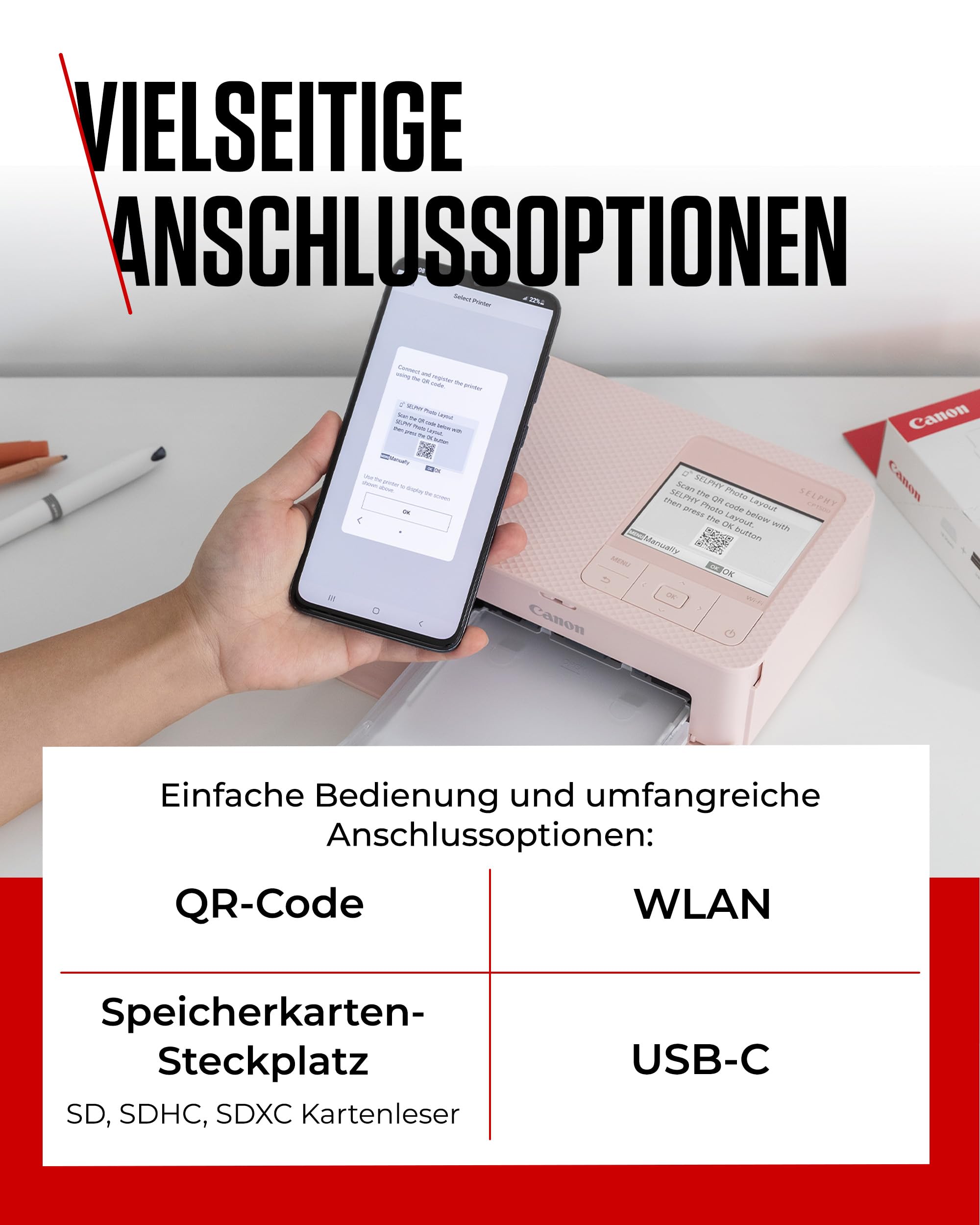 Canon SELPHY CP1500 Kompakter Fotodrucker – Drahtloses Drucken, Langlebige Fotos, USB-C & SD-Kartenanschluss – Perfekt für Scrapbooks und Fotoalben (Schwarz)
