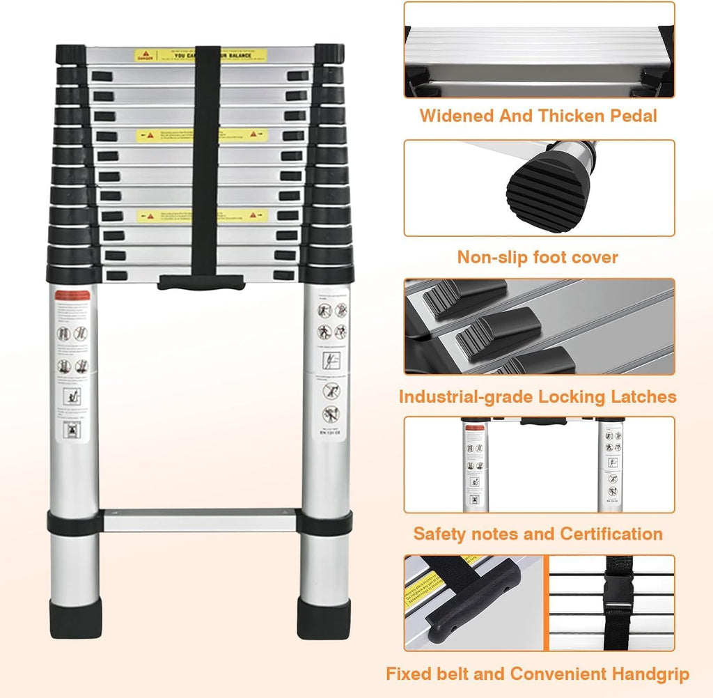 5M Teleskopleiter, Aluleiter Klappleiter Mehrzweckleiter Rutschfester Ausziehleiter Ausziehbare Leiter Sprossenleiter Stehleiter Tragbar Leichte Leiter Schiebeleiter 150 kg Belastbarkeit