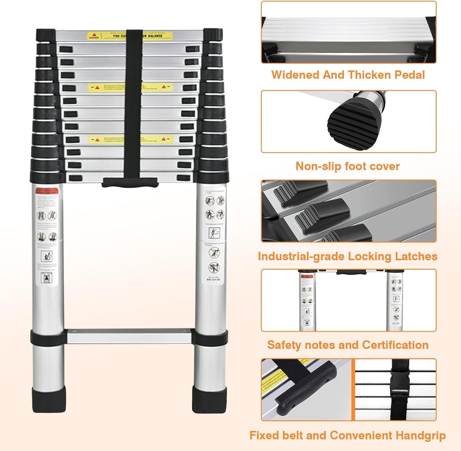 5M Teleskopleiter, Aluleiter Klappleiter Mehrzweckleiter Rutschfester Ausziehleiter Ausziehbare Leiter Sprossenleiter Stehleiter Tragbar Leichte Leiter Schiebeleiter 150 kg Belastbarkeit