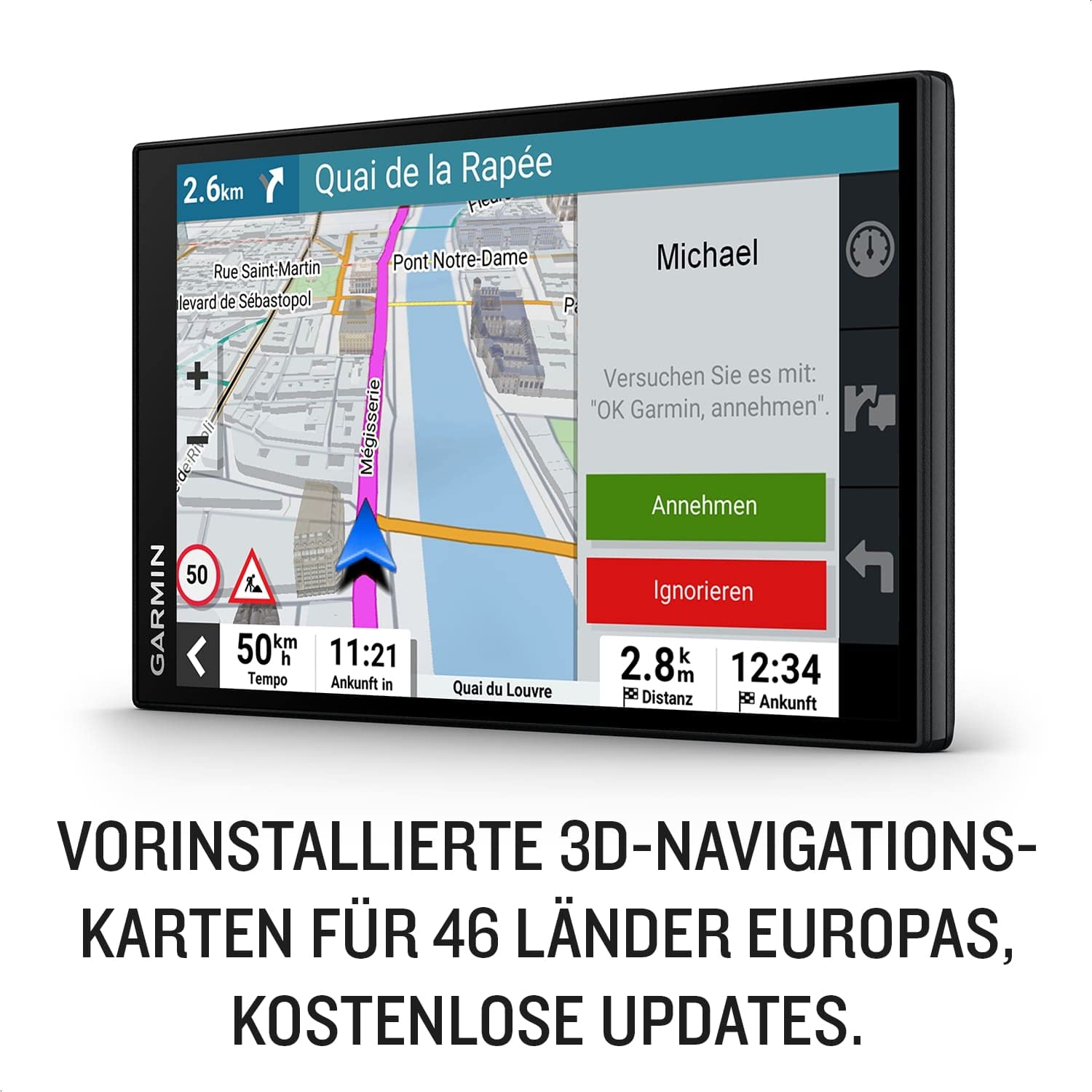 Garmin DriveSmart 76 MT-D – Navigationsgerät mit großem 7 Zoll (17,8 cm) HD-Display, 3D-Europakarten mit Umweltzonen, Verkehrsinfos in Echtzeit via Digital Traffic, Sprach- und Fahrerassistenz