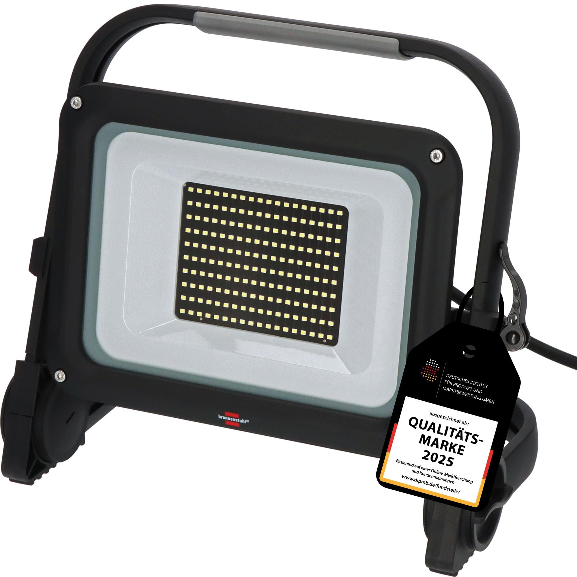 Brennenstuhl LED Baustrahler JARO 14060 M (100W, 11500lm, 6500K, IP65, 5m Kabel, dimmbar, LED Arbeitsstrahler mit Schnellspannverschluss)