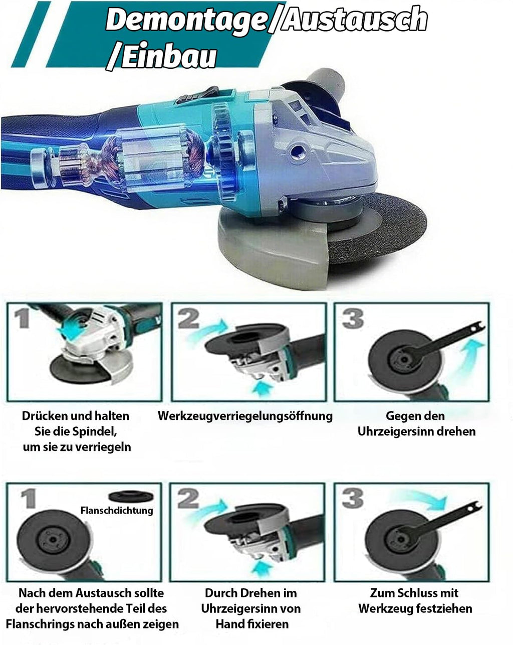 ANUPTTA - Akku Winkelschleifer Ø125mm 10000 U/min für 18V Makita Akkus - Bürstenloser Motor, Akku Flex Trennschleifer Zum Schneiden, Schleifen, Polieren（Nur Gehäuse）
